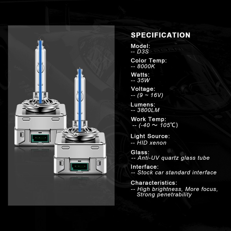 WinPower D3S HID Headlight Bulb, 8000K Bright Blue 35W Metal