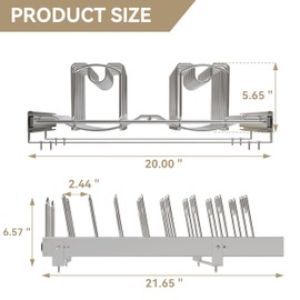STORKING Slide Out Pot Lid Organizer Under Cabinet, Wire Dividers Kitchen Pull Out Pot Lid Storage Rack Holder, Full-Extension Rail 21" W*22" D