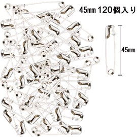 YOUOWO Safety Pins, Large Plus Locking Pins, 1.8 inches (45 mm), Approx. 0.3 x 1.8 inches (8 x 45 mm), Stainless Steel, 120 Pieces Set, Locking Needles, Safety Pins, Office Safety Pins, Silver
