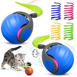6pcs Interactive Cat Toy Automatic Moving Smart Toy Ball with Replacement Tail for Indoor Bored Cats/Dogs, Sensor Teasing Ball Self-Rolling Pet Chase, Speedy Cat Toys for Pets Exercise (Blue x 2)