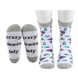 MBMSO Crazy Cleaning Lady Gifts Cleaning Socks House Cleaner Socks Housekeeper Socks Housekeeping Gift for Cleaning Lovers (Cotton, Cleaning Socks)