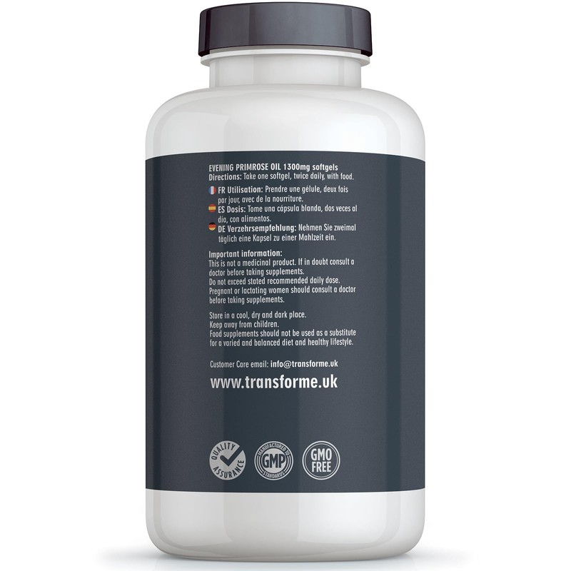 Transforme Evening Primrose Oil Capsules 1300mg, 240 Softgels, Cold Pressed