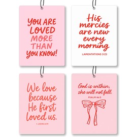 Coquette Pink Cute Christian Car Air Freshener 4 Pcs - Girly Pink Bow Religious Hanging Air Freshener 4 Pcs for Cars Closet Drawer Books, Cute Christian Accessories Mirror Gifts for Women Girls