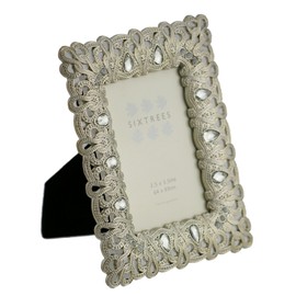 Sixtrees A Twinpack of Antique Vintage and Shabby Chic Style Silver Metal Photo Frames with Beads and Crystals in 10 Styles for 9 x 6.3 cm (64 x 89mm) Photos 3x2 Diana
