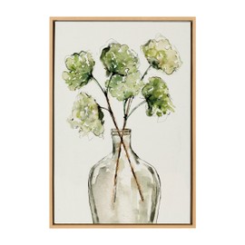 Kate and Laurel Sylvie Greenery Vase Framed Canvas Wall Art by Sara Berrenson, 23x33 Natural, Botanical Leaf Art for Wall