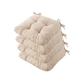 LYLNBYWK Chair Cushions for Dining Chairs, Tufted Foam Kitchen Chair, Non-Slip Seat Cushions with Ties Set of 4, 15.5" x 15.5" x 4", Beige