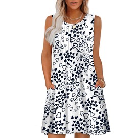 Womens Dresses Casual Summer Dresses Pleated Sundresses Women Beach Fashion Clothes Swing Sundresses Flowy Resort Wear Cruise Outfits Heart Print White L