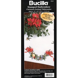 Bucilla 83967 Stamped Embroidery Christmas Garland Tablerunner Kit 14" x 44"