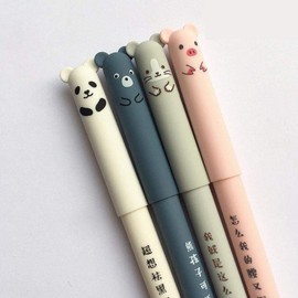 4 Pcs Gel Pen 0.35mm Black Ink Animal Gel Pen Erasable Pig Panda Mouse Bear Pen Kawaii Pen for School Office Stationery Students