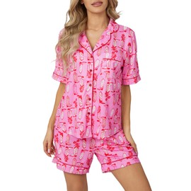 Yiulangde Cute Cowboy Pajamas For Women Pink Silk Holiday Pjs Horseshoes Boots Satin Y2k 2 Piece Lounge Shorts Set Sleepwear