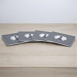 MIJOMA Set of 4 Maritime Wooden Coasters - Non-Slip, Stylish Drinks Coasters in Striped Design with Anchor or Lighthouse Motif, 9 x 9 cm (Lighthouse Motif)