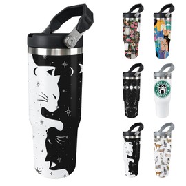 Ztuhjvy Cat Tumbler with Lid And Straw 30oz Stainless Steel Cute Cat Water Bottle Cup Funny Cat Gifts for Women