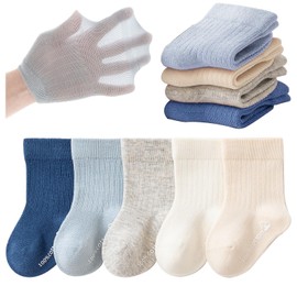 QIYIENDIAN Toddler Crew Socks Cotton Breathable Baby Summer Socks for Children Boys Girls Pack of 5, blue