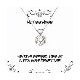 Mommy Gifts For Mom, You're my everything, I love you so much!!, Unique Mommy Heart Knot Silver Necklace, Jewelry From Daughter, Baby shower gifts, New mom gifts, Mom to be gifts, First time mom