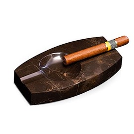 Bey Berk Bey-Berk Oval Brown Marble Two Cigar Ashtray, Amber