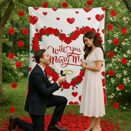 Dunzy Proposal Blanket and 2, 000 Artificial Rose Petals 60 x 80 Inches Wedding Proposal Kit Will You Marry Me Blanket for Engagement Decoration