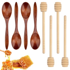 Honiglöffel Honiglöffel Holz Holzlöffel Honig Honig Löffel Honig Sticks 4 Honigrührstäbchen und 4 Holzlöffel Geeignet für Heiße Schokolade, Honig, Kaffee, Tee, Küchenzubehör.