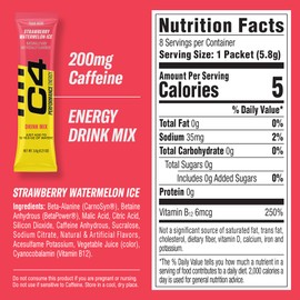 Juicy Mixes C4 Performance Energy, Strawberry Watermelon Ice Drink Mix, 200mg Caffeine, Zero Sugar, NSF (2 Boxes, 16 Sticks)