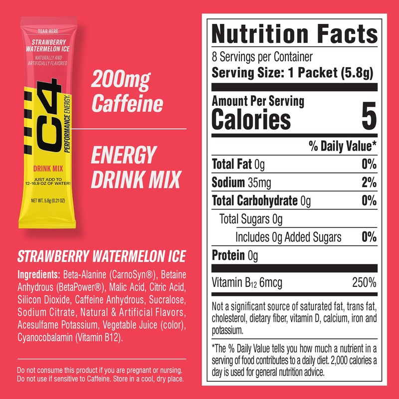 Juicy Mixes C4 Performance Energy, Strawberry Watermelon Ice Drink Mix,
