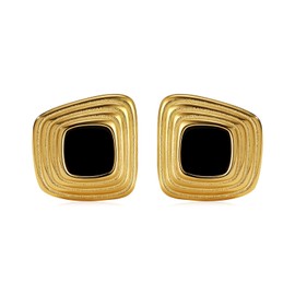 Dckazz Chunky Gold Earrings Black and Gold Statement Earrings for Women Vintage Chunky Square Stud Trendy Bold Jewelry