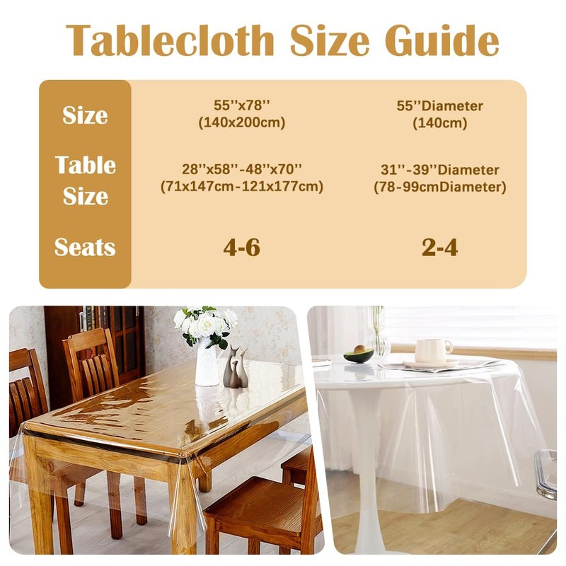 IBEQUEM Clear PVC Tablecloth, Waterproof/Oil Proof Heavy Duty Transparent Table
