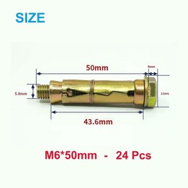 24pcs Heavy Duty Anchor Bolts, M6*50mm Expansion Bolts Concrete Screws, Wall Fixings Plugs, Wall Anchors for Brick Masonry, Drywall
