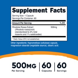 Nutricost Rhodiola Rosea 500mg, 60 Capsules (3 Bottles) - Gluten Free and Non-GMO Rhodiola Rosea Supplement