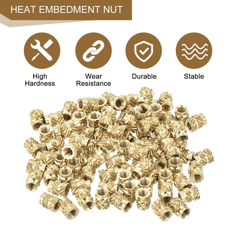 sourcing map 100Pcs M3x5.7x4.6mm Knurled Insert Nut, Brass Threaded Insert
