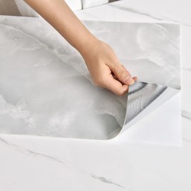 Haimin Wall Panels Peel and Stick 10 Pieces 23.6x11.8in (19.4 Sq. Ft. Coverage) Backsplash Marble Look Tile, Ideal for: Kitchen Bathrooms Living Rooms Bedrooms (Light Gray-MNH)