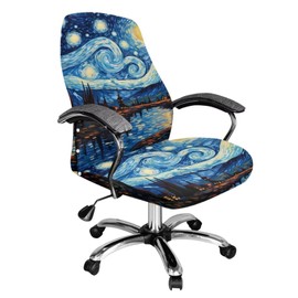 YUVAMAGIMO Van Gogh Starry Night Office Chair Cover Stretchable Swivel Computer Desk Chair Slipcovers with Elastic Bottom One Piece Seat Covers for Armrest Chairs High Back Chair -S