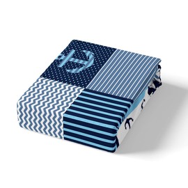 Feelyou Juego de funda de edredón náutica con diseño de navegación, juego de ropa de cama de patchwork, brújula de ancla, diseño de barco de vela, juego de funda de edredón para niños y niños, 2 piezas, tamaño individual