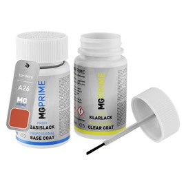 MG PRIME Autolack Lackstift Set für Mini A26 Hot Orange Metallic/Tequila Orange Metallic Basislack Klarlack je 50ml