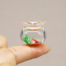 Dollhouse Fish Tank, Miniature Round and Square Goldfish Tank, Mini Fish Tank Bowl, Miniature Goldfish Aquarium, for Dollhouse Miniature, Fairy Garden, Diorama Decoration (Round Tank)