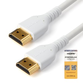 StarTech.com 3ft (1m) Premium Certified HDMI 2.0 Cable with Ethernet, Durable High Speed UHD 4K 60Hz HDR, Rugged M/M HDMI Cord with Aramid Fiber, TPE, Ultra HD Monitors, TVs & Displays (RHDMM1MPW)