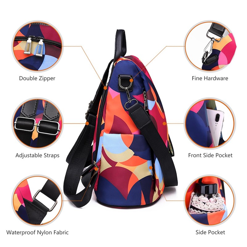 CHARMORE Women's Backpack Waterproof Nylon School Bags Anti-Theft Daypack Shoulder