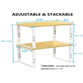 Wobmmi Kitchen Cabinet Organization Shelf，Set of 2 Height Adjustable Storage Racks，Stackable，Expandable，Countertop Shelves Organizer，Pantry Shelving(1PACK/Large/White)