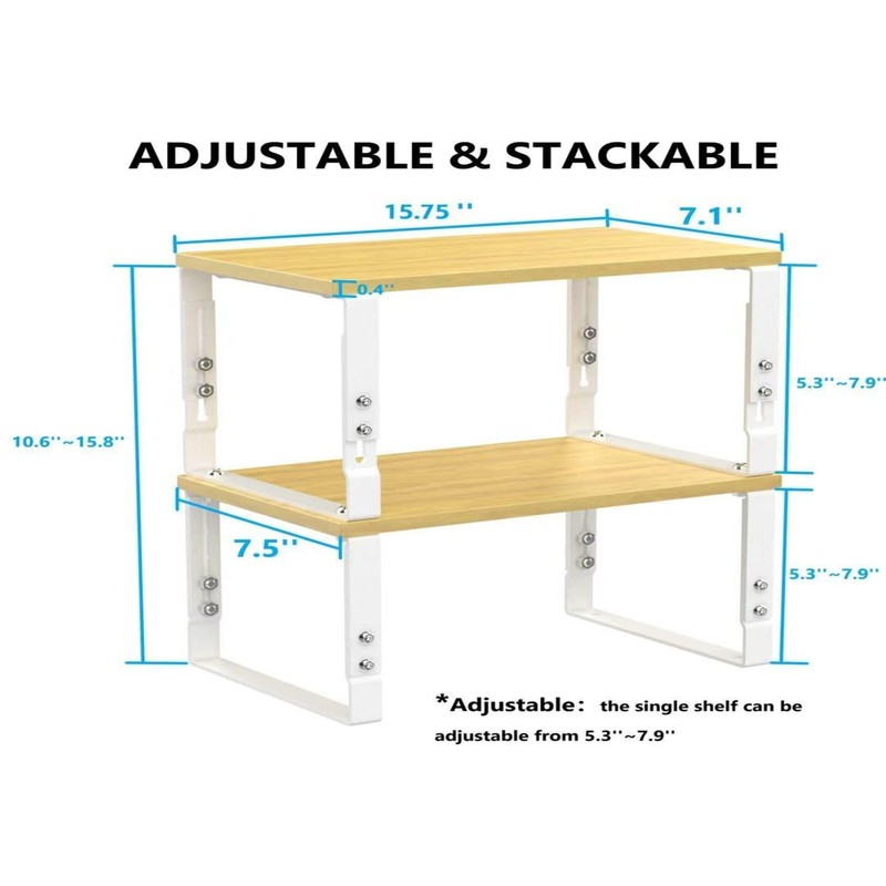 Wobmmi Kitchen Cabinet Organization Shelf，Set of 2 Height Adjustable Storage
