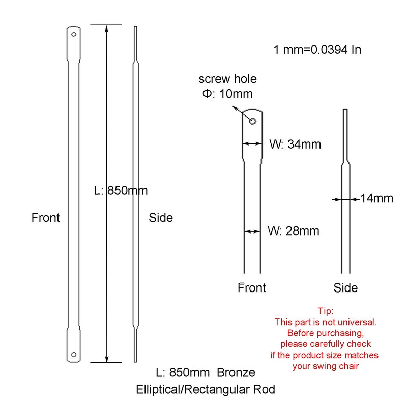 Timyrimy 85cm/33.5inch Garden Swing Replacement Bars, Bronze Metal Elliptical/Rectangular Rods