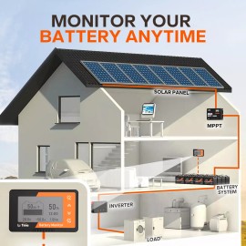 LiTime Battery Monitor with Shunt 500A 8V-120V for RV Solar LCD Display Capacity