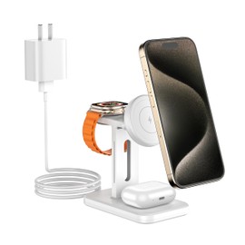 Cakorin [2024 3-in-1 Wireless Charger, Compatible with Magsafe, Magnetic Charging, Just Place it Up, 3 Devices Simultaneously, Rapid Charging, 15W/7.5W/5W/2.5W, USB Type C Terminal, 20W Output