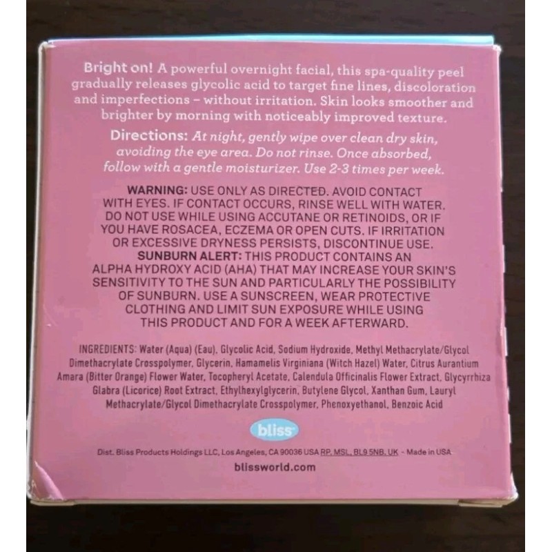 Bliss Incredi-Peel 10% Glycolic Acid Resurfacing Face Peel Pads -