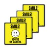 (4-Pack) Smile! You Are On Camera Sign, 5.5 X 5.5