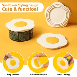 BRIDZON Pet Food Can Lids, Universal Size Can Covers for Dog and Cat Cans, Silicone Cat Food Top with Sunflower Shape One fit 3 Standard, Multifunctional Pet Can Opener Can Spoons (2 Pieces)