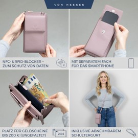 VON HEESEN Leather Wallet with RFID Protection - Wallet for Men and Women Made of Genuine Leather - Wallet with Coin Compartment - Wallet for Men and Women, lavender, 1 main compartment with mobile