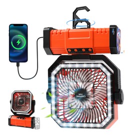 Super RGB 20000mAh Portable Camping Fan, Rechargeable Battery Operated Oscillating Camp Tent Fan W/Remote, Bluetooth Speaker, 4 Speeds, LED lights & 360° Rotation Hook for Outdoor RV Travel Essentials