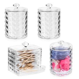 SZSIQI Pack of 4 Cotton Buds Container, Cotton Pad Dispenser, Cotton Pads Storage Box, Cotton Buds Holder for Cosmetics, Make-Up, Ear Sticks, Cotton Buds Storage Organiser, Bathroom Dressing Table