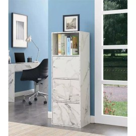 Convenience Concepts Xtra Storage 3 Door Cabinet in White Faux Marble Wood Finish