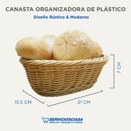 SERVICIOS CIASA | Canastas Organizadoras de Plástico - 21x7x15cm | Perfectas para Exhibir Productos | Cestas Organizadoras Símil Canastas de Mimbre | Canasta de Plástico Lavable | Cajas Organizadoras