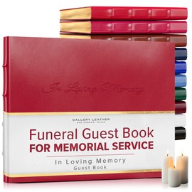 Gallery Leather Funeral Guest Book for Memorial Service and in Loving Memory with 192 Lined Pages - Hardcover, Bound Leather, Perfect for Cherished Memories - 7 x 9 - Camden Red