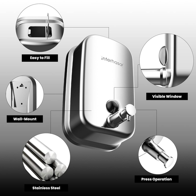 interhasa! Wall Mounted Soap Dispenser, Stainless Steel Soap Dispenser, Wall